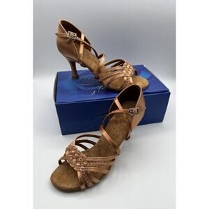 New Women’s Latin Rhythm Dance Shoes BD Dance Tan Satin 3”Heel US Size 9